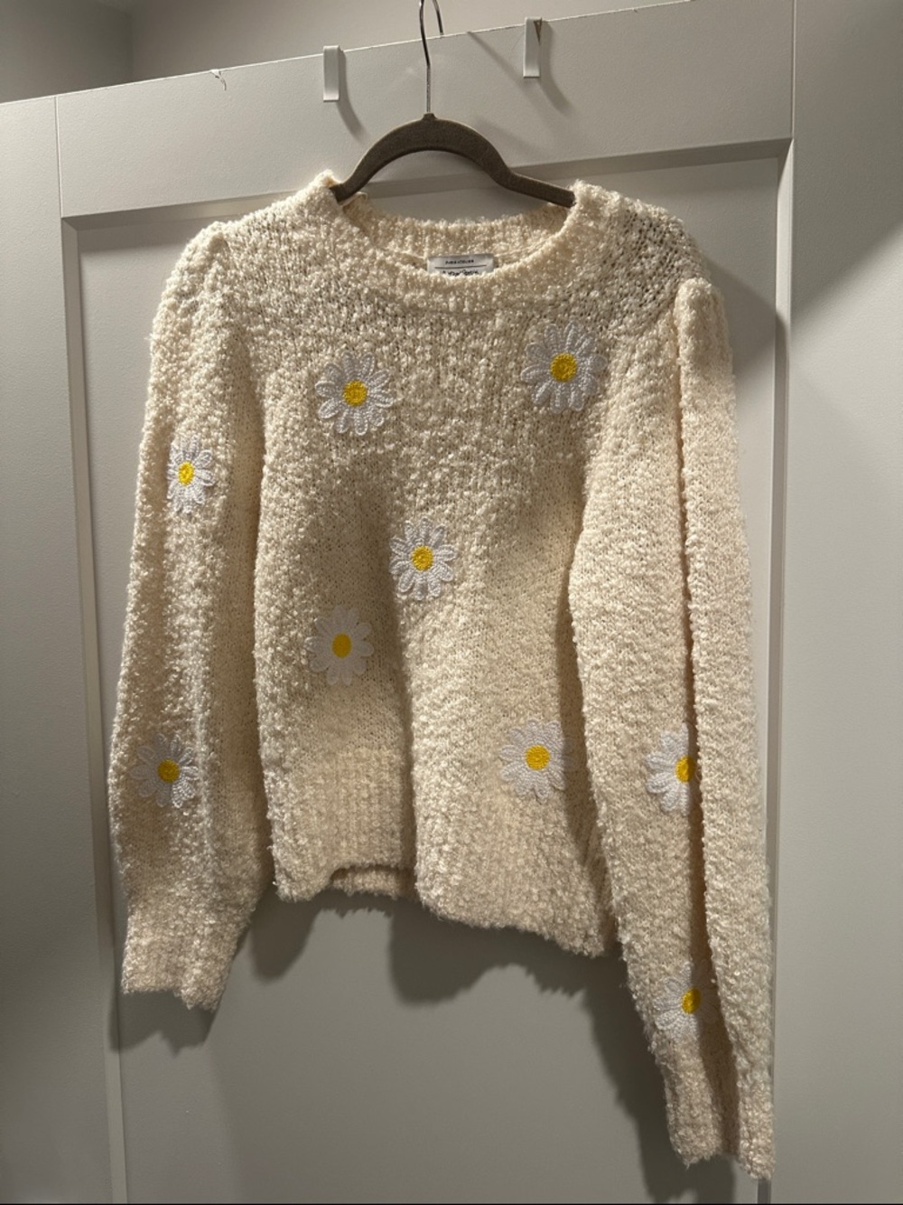 & Other Stories Cream Daisy Embroidered Crewneck Sweater